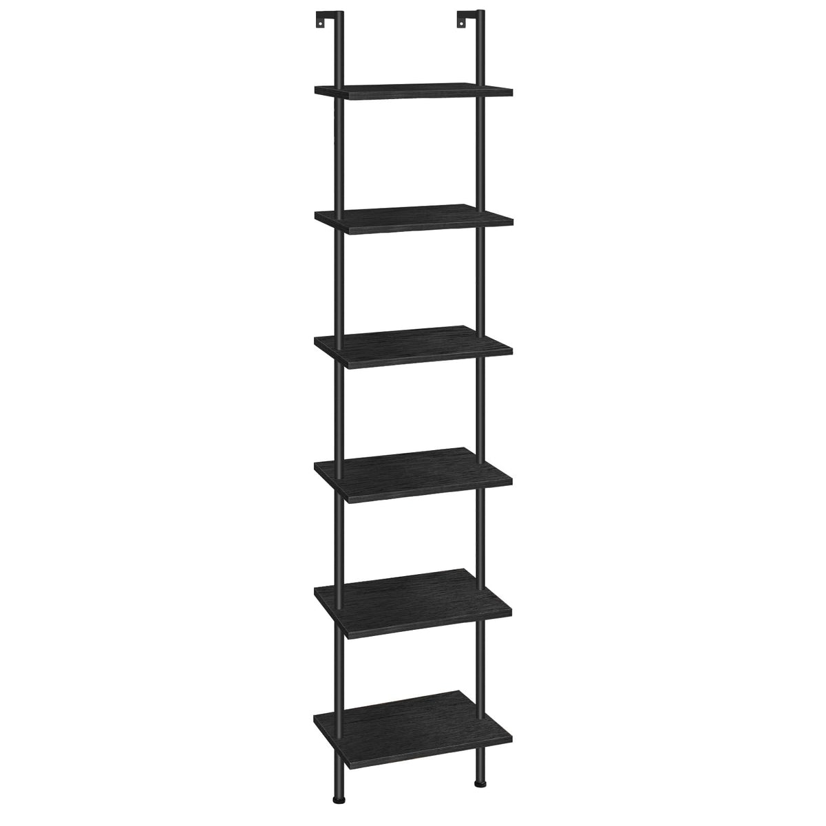 Black 6-Tier Wooden Wall Mounted Ladder Shelf J287261