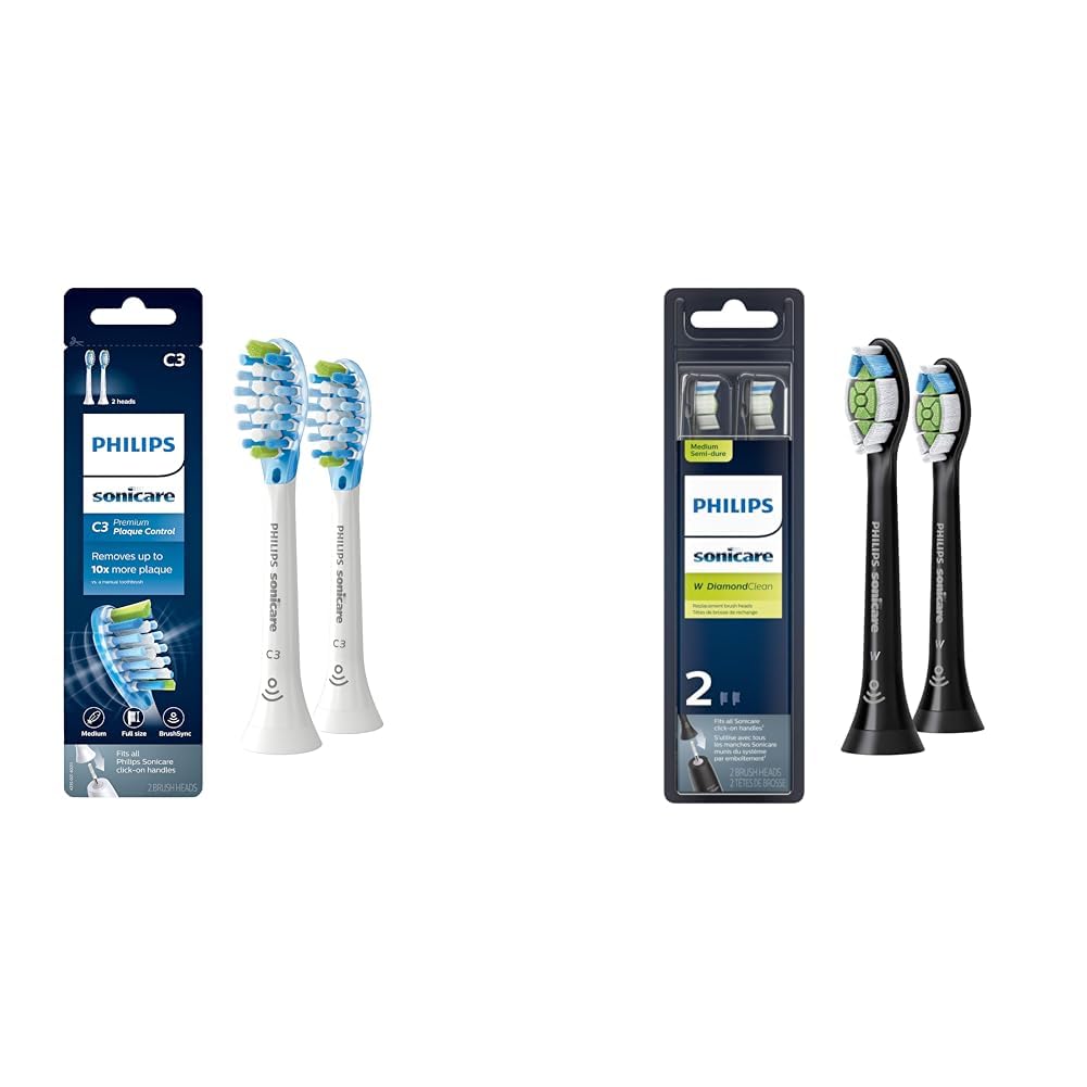 White and Black Replacement Toothbrush Heads, 2 Brush Heads Y5894