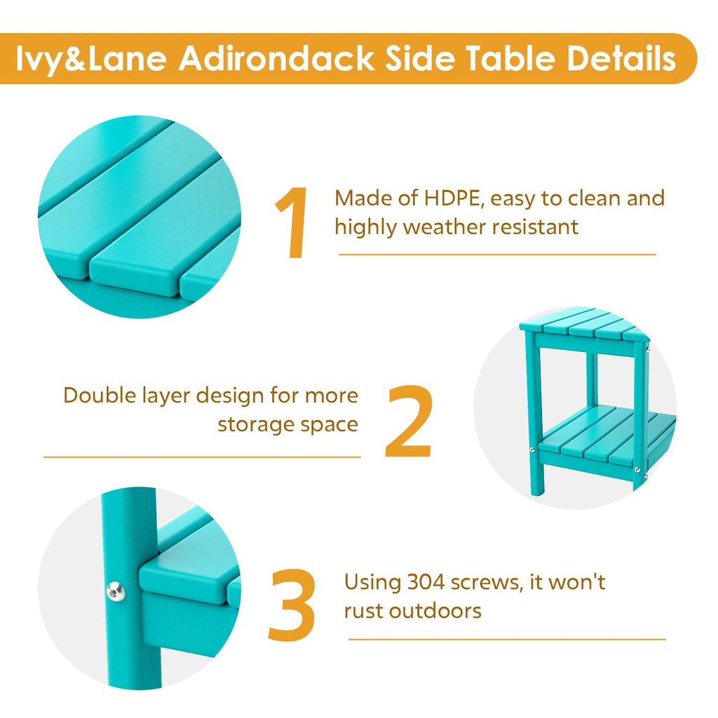 Aqua HDPE Plastic 2-Shelf Outdoor Side Table Y8675