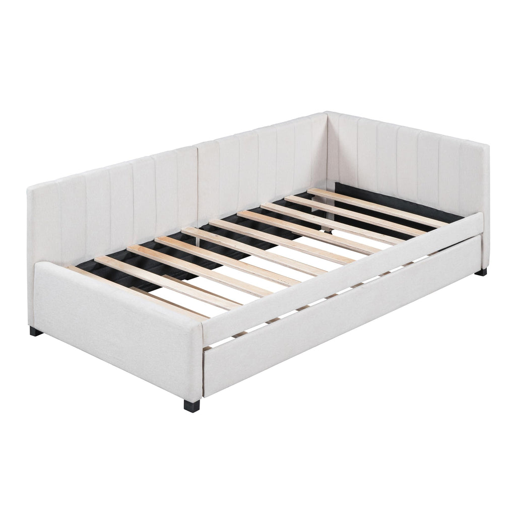 Beige Linen Twin Size Upholstered Daybed with Trundle G692218