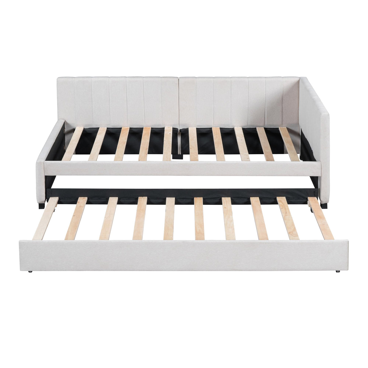 Beige Linen Twin Size Upholstered Daybed with Trundle G692218