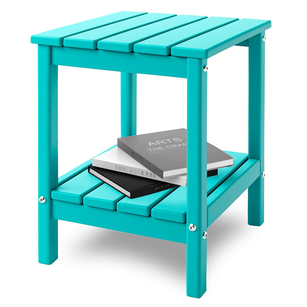 Aqua HDPE Plastic 2-Shelf Outdoor Side Table Y8675