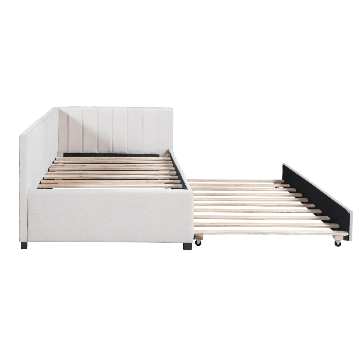 Beige Linen Twin Size Upholstered Daybed with Trundle G692218