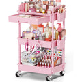Pink 3 Tier Rolling Makeup Organizer Cart V7449
