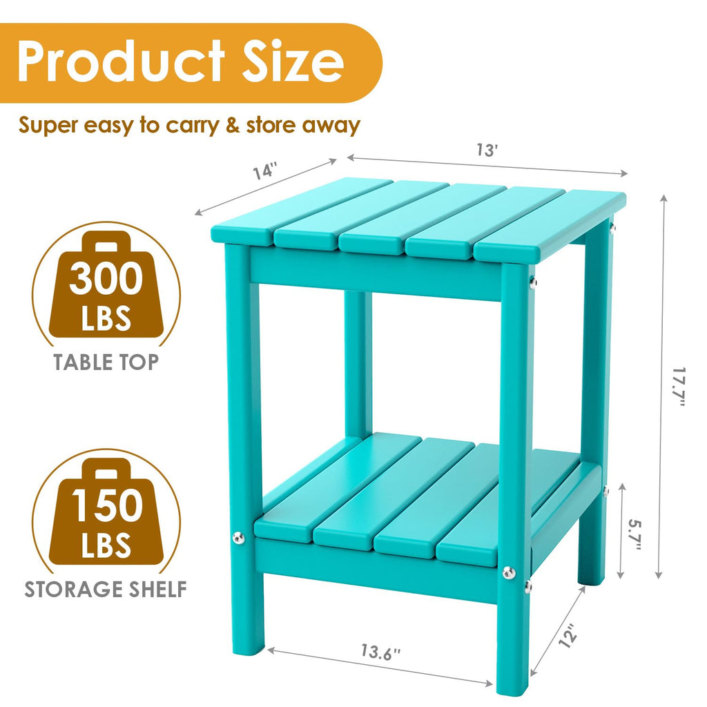 Aqua HDPE Plastic 2-Shelf Outdoor Side Table Y8675