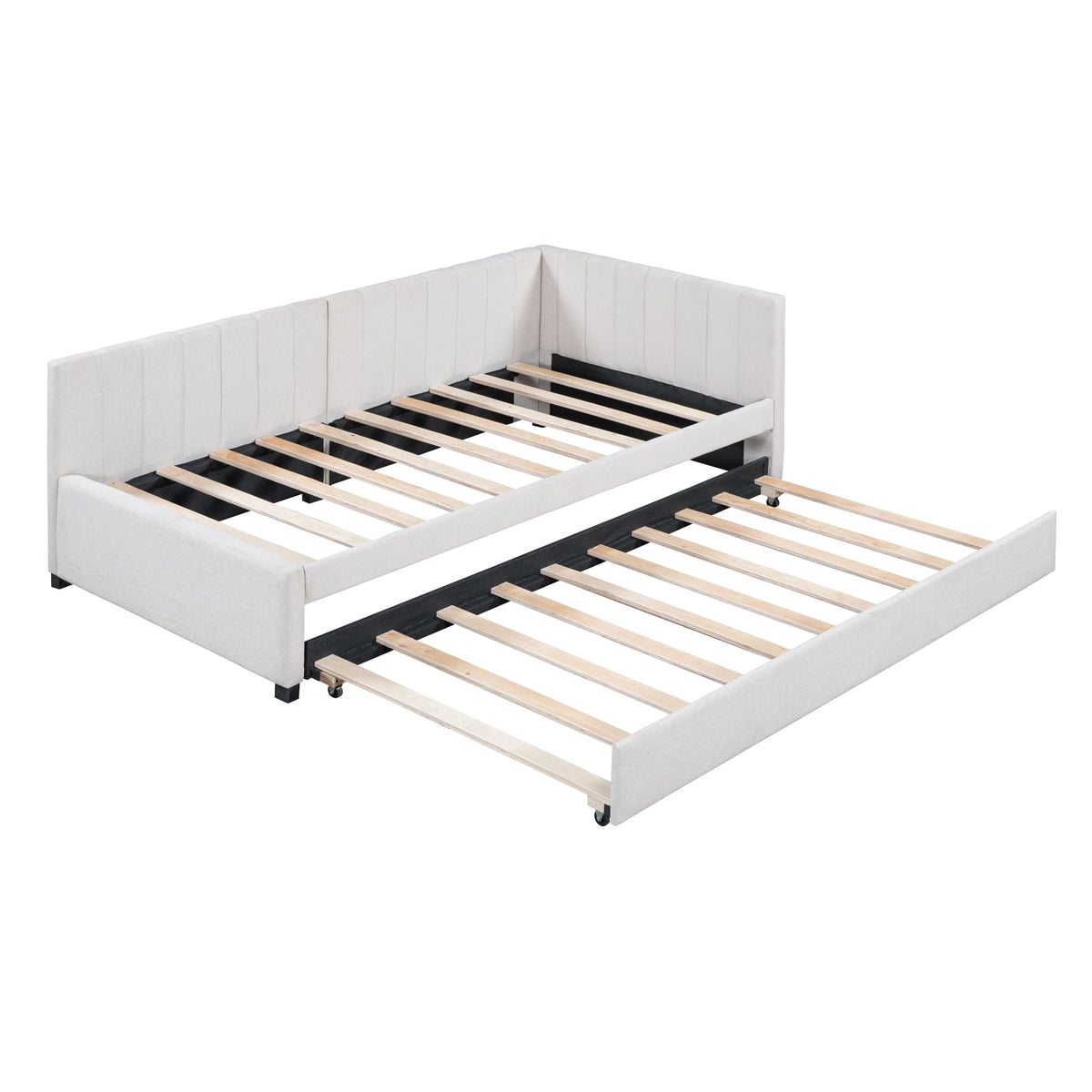 Beige Linen Twin Size Upholstered Daybed with Trundle G692218