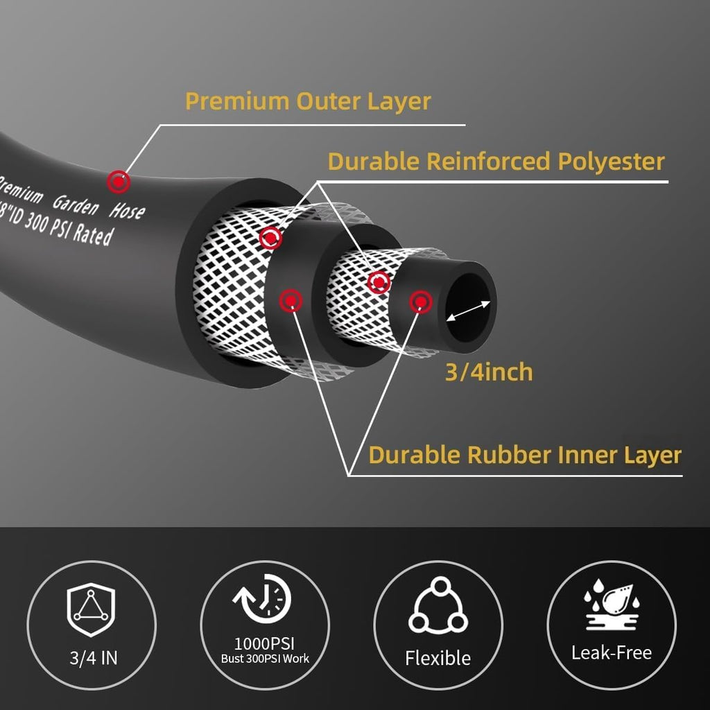 50FT Heavy Duty Rubber Garden Hose E710949