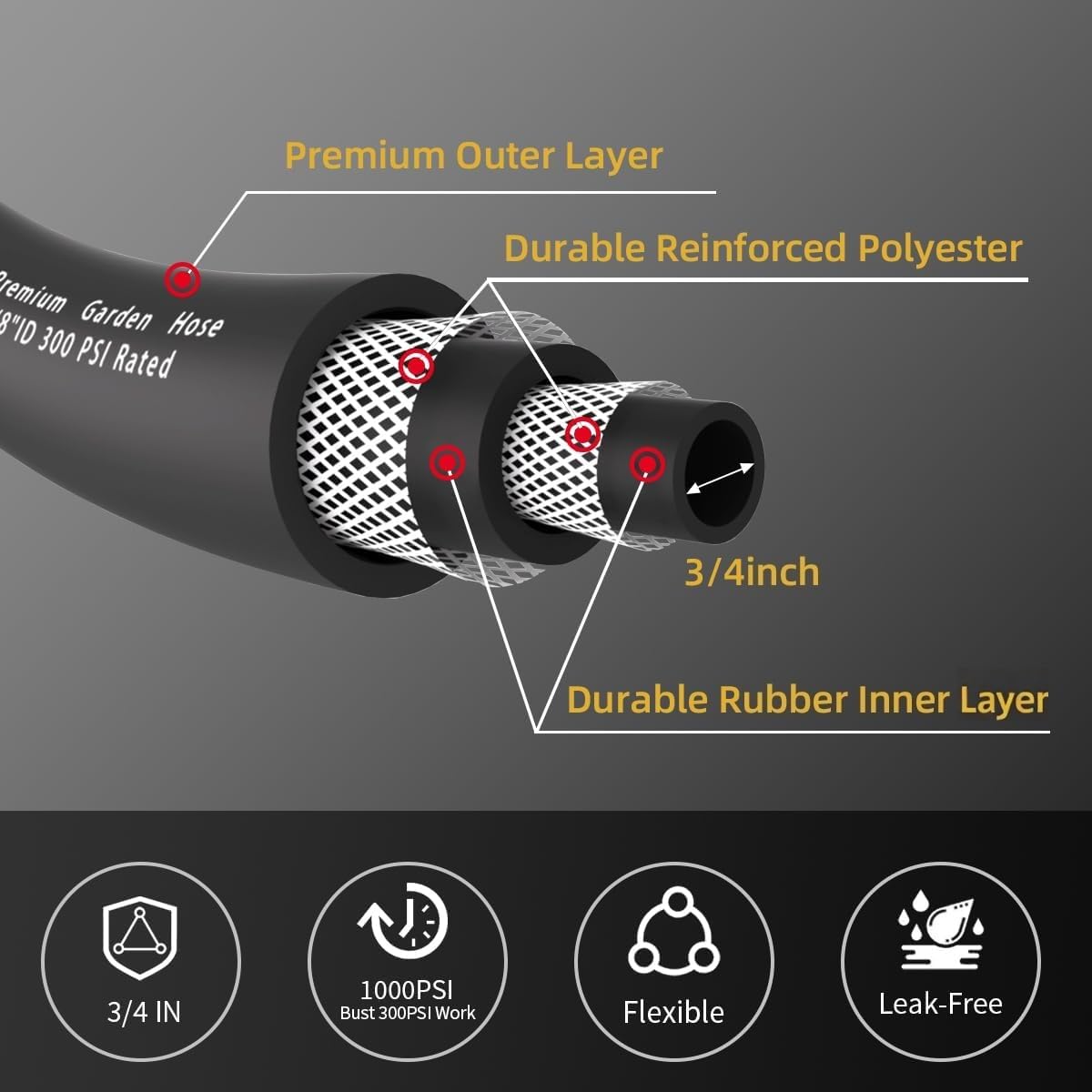 50FT Heavy Duty Rubber Garden Hose E710949