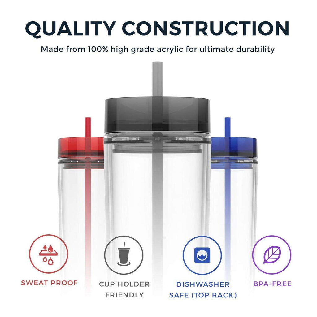 Clear 16oz Insulated Double Wall Acrylic Tumbler with Lid and Straw Z55370