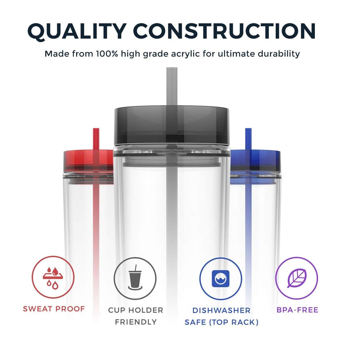 Clear 16oz Insulated Double Wall Acrylic Tumbler with Lid and Straw Z55370
