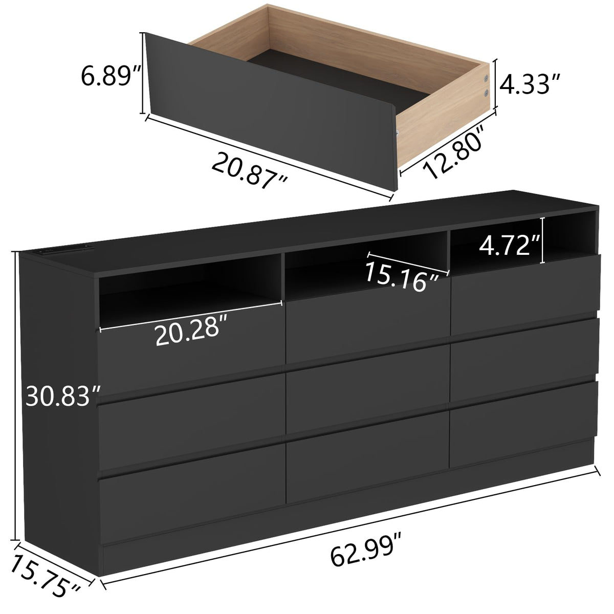 9 Drawer Dresser with Power Outlet D18734