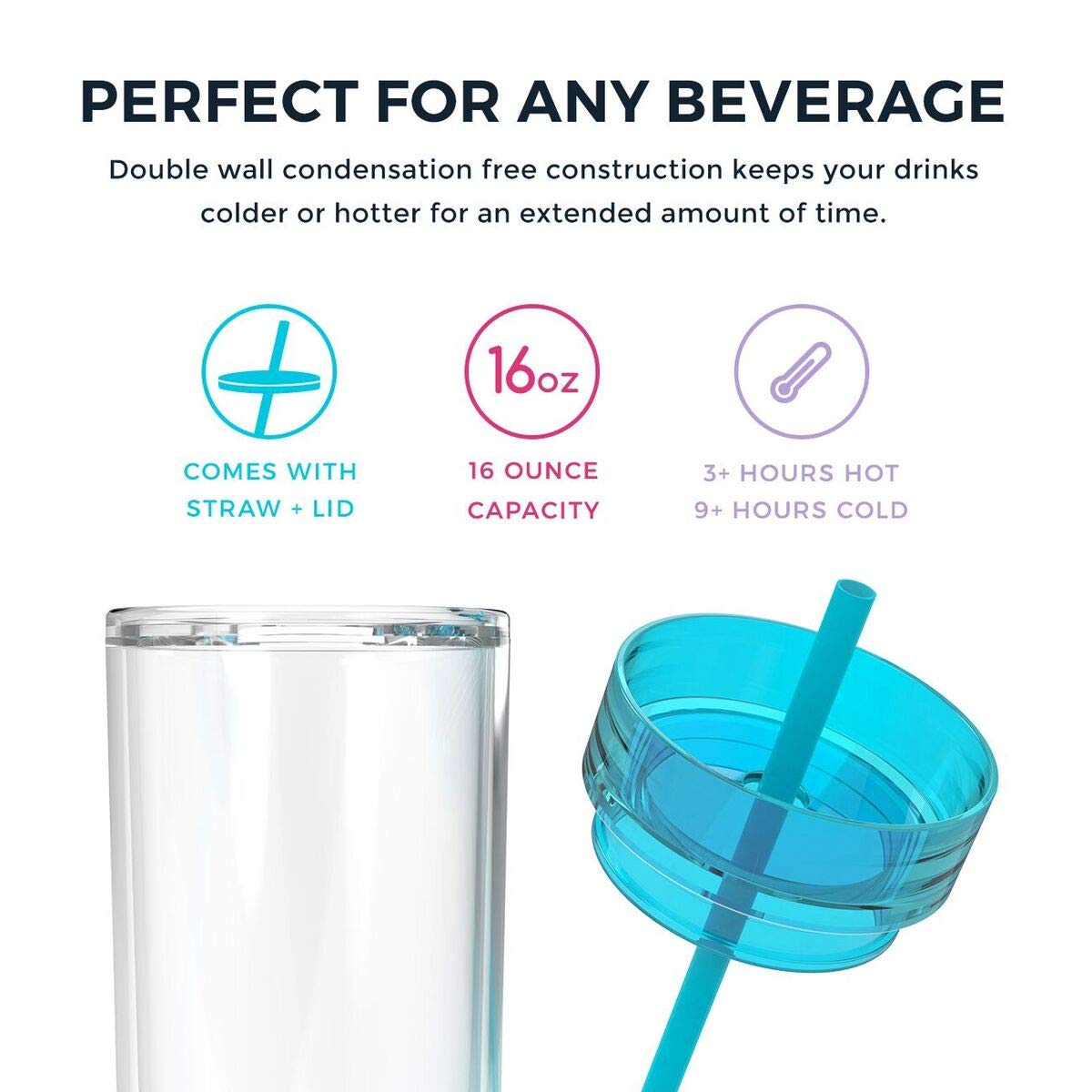 Clear 16oz Insulated Double Wall Acrylic Tumbler with Lid and Straw Z55370