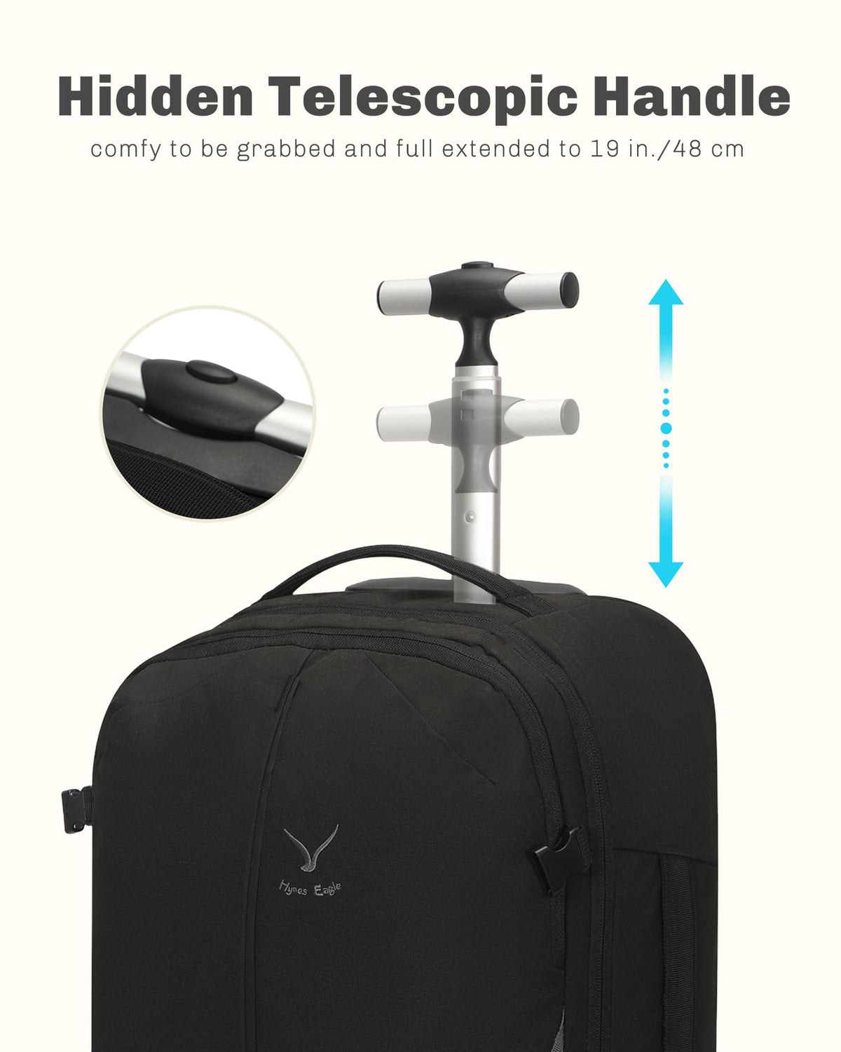 Rolling Backpack with Wheels 43L with Waist Pack Black K102