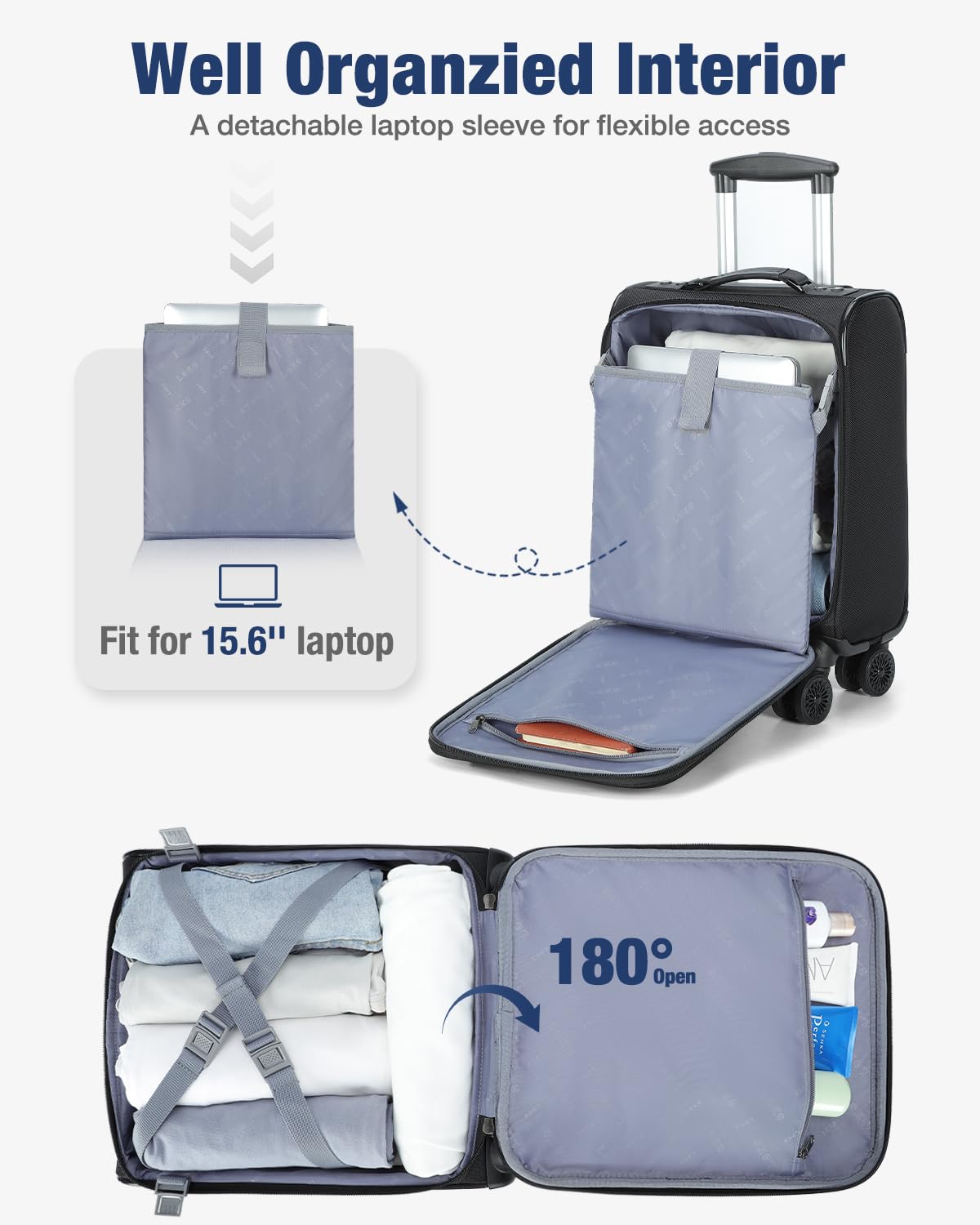 16 inch Underseat Carry On Luggage with Wheels Black F67670