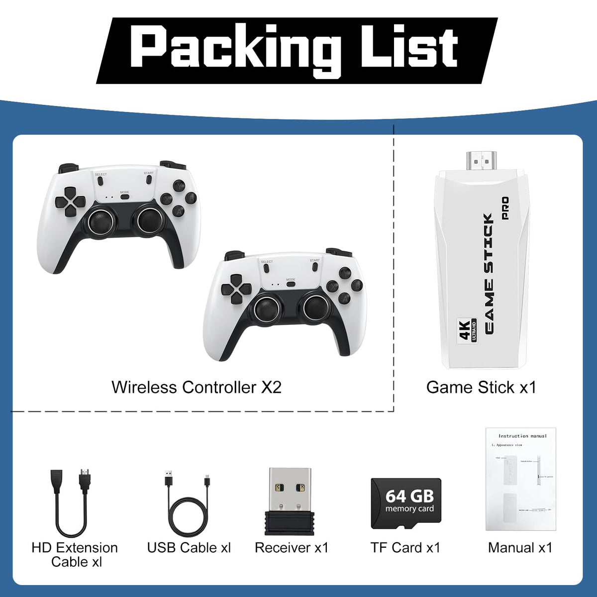 Retro Game Console with 4K HDMI and Wireless Controllers X705