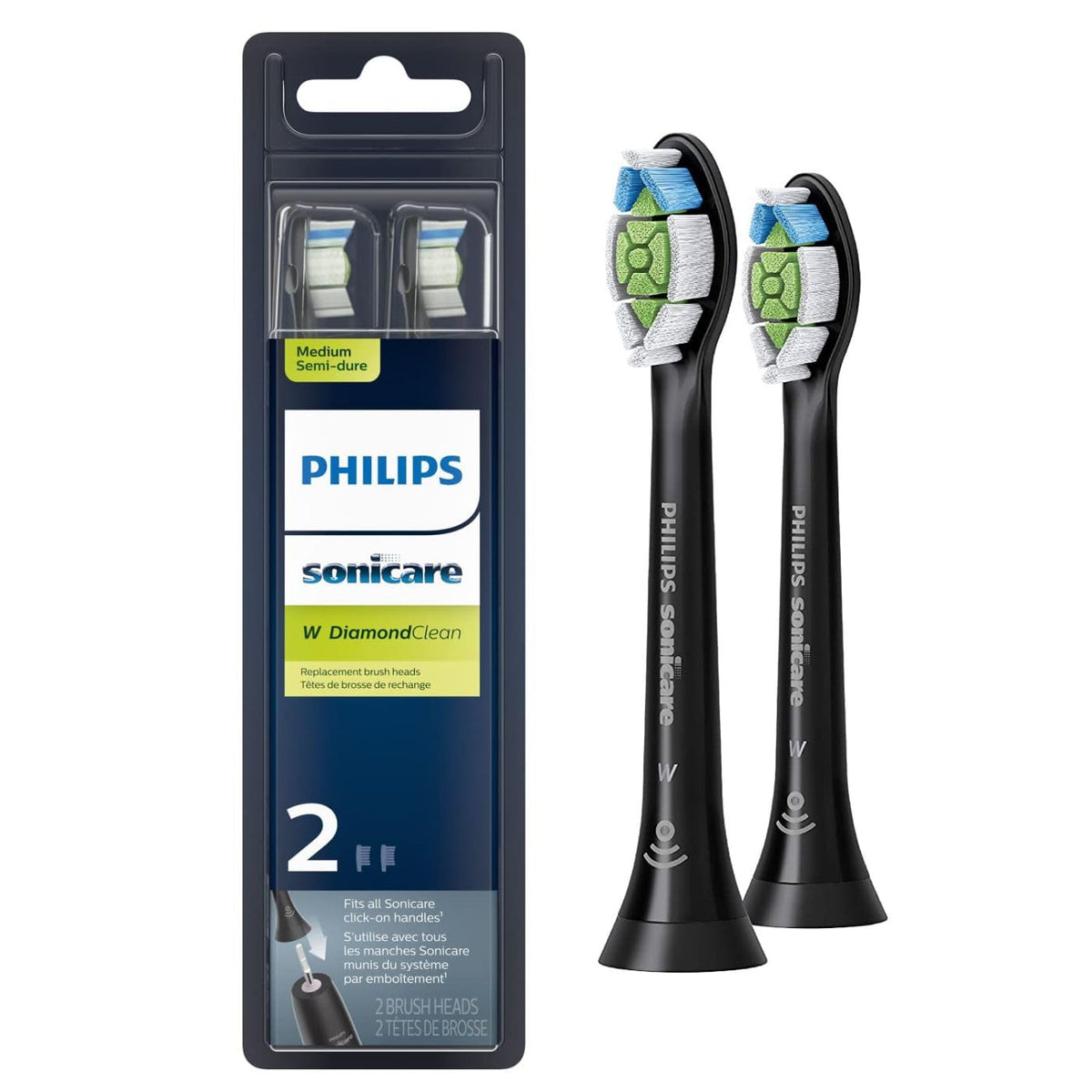 White and Black Replacement Toothbrush Heads, 2 Brush Heads Y5894