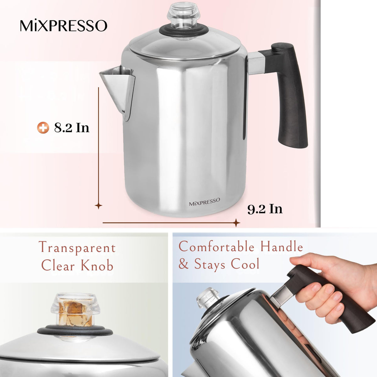 5-8 Cup Stainless Steel Stovetop Coffee Percolator N557312