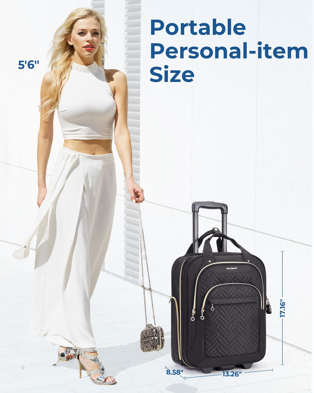 16" Softside Underseat Carry On Luggage with Wheels, Black J3649