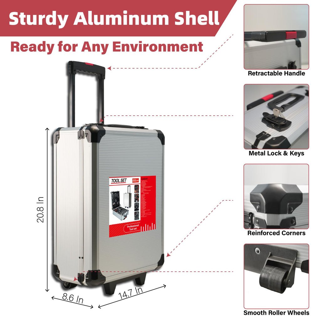 515 Pcs Household Tool Kit Aluminum Trolley Case E80422