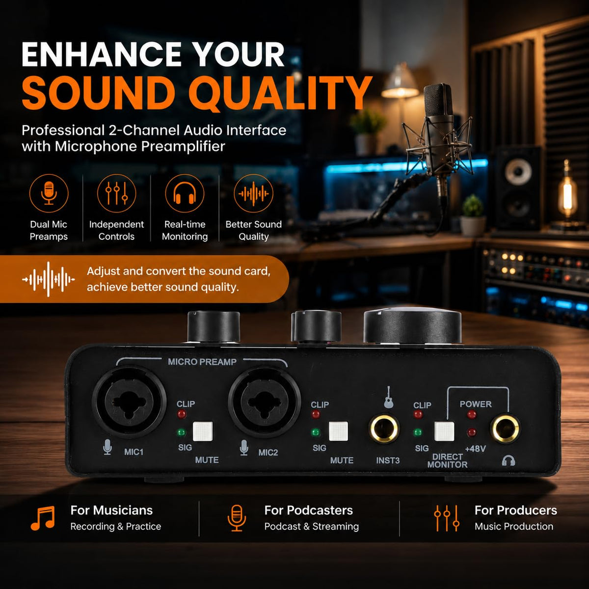 USB C Audio Interface with 48V Phantom Power Q785