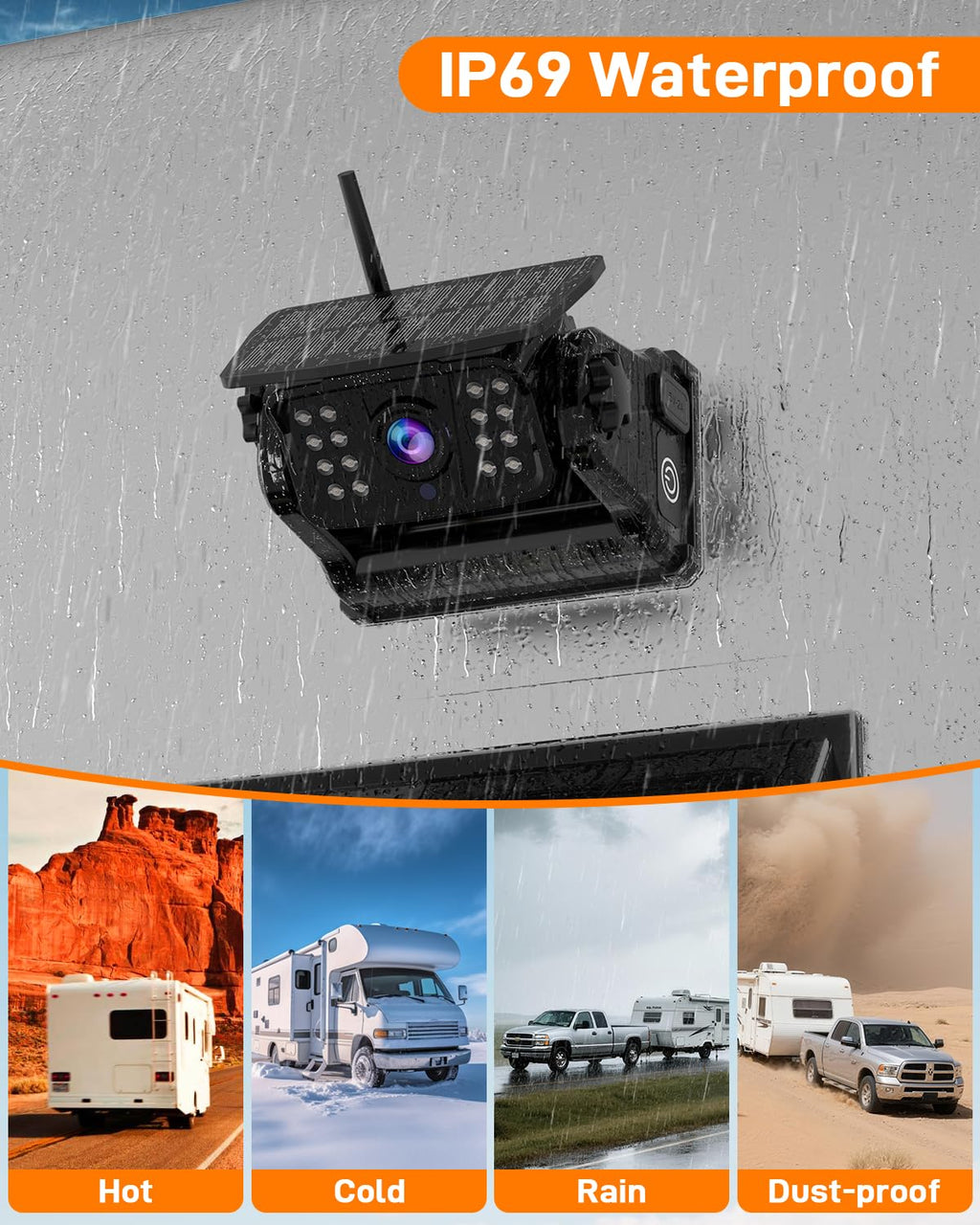 Wireless Solar Magnetic Backup Camera 7-Inch DVR Monitor 1080P HD Night Vision D628