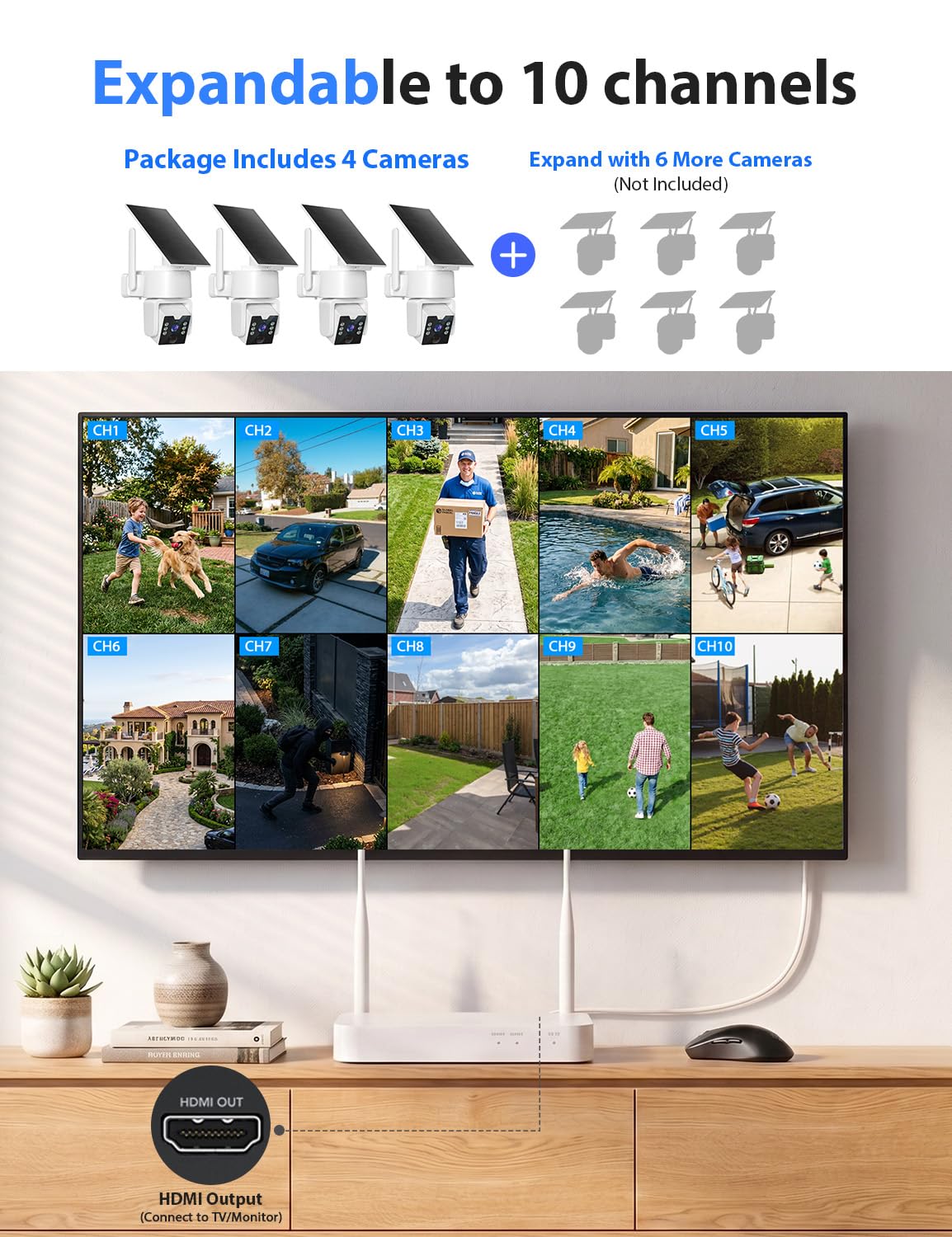 Wireless Outdoor Security Camera System, 4MP, 4 Cam-Kit, Color Night Vision V9664