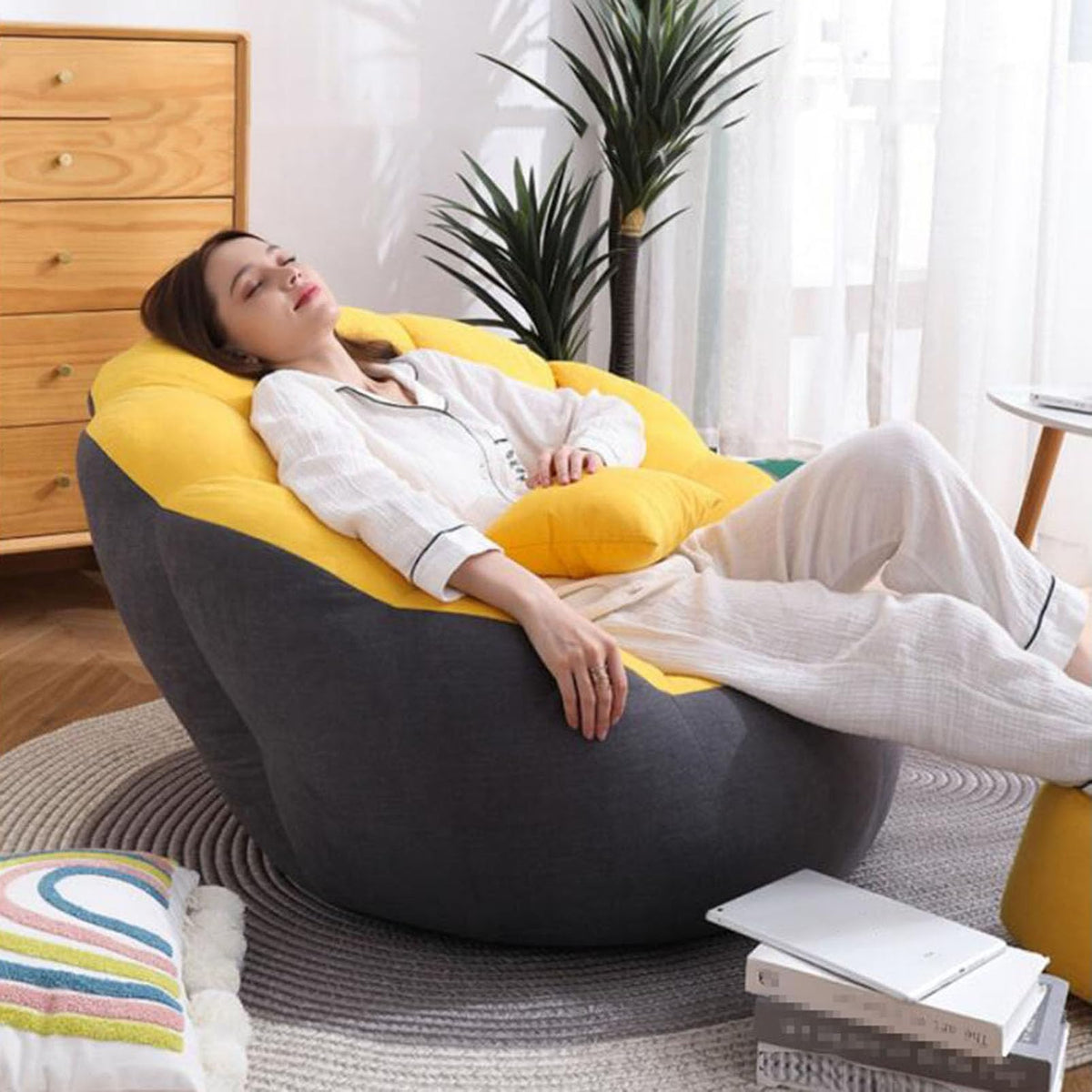 Soft Cotton Hemp Bean Bag Chair Cover White Gray Yellow K164788