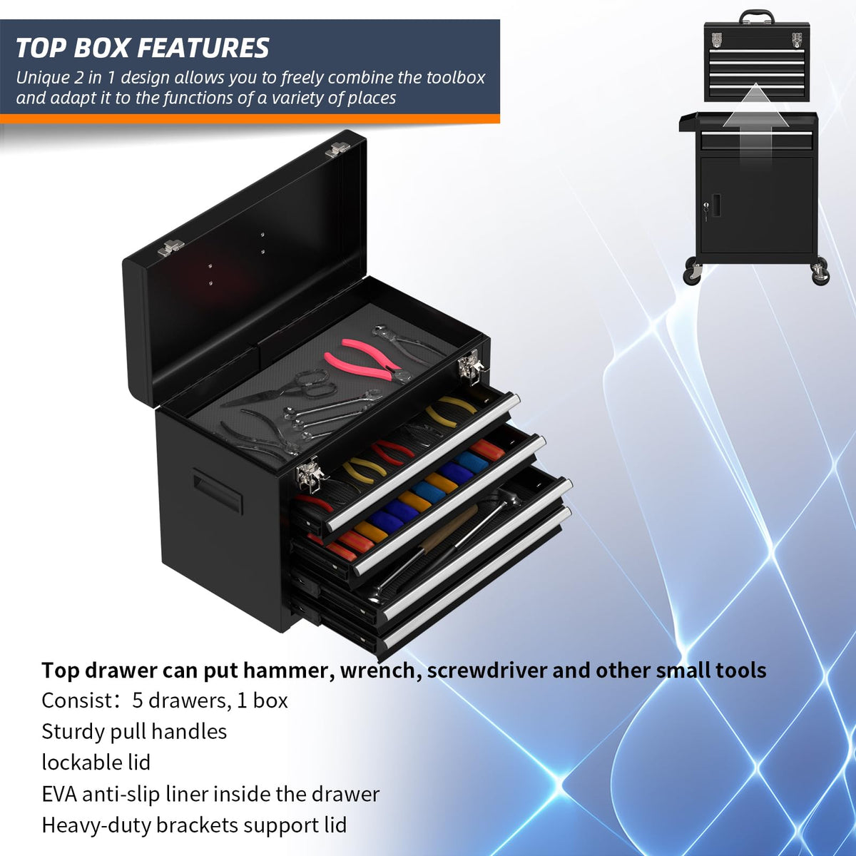 5 Drawer Rolling Tool Chest with Wheels and Lock A99259