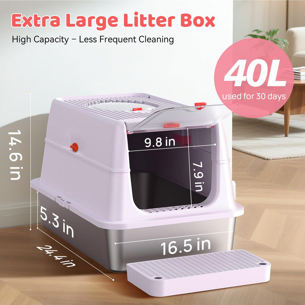 XL Stainless Steel Cat Litter Box with Lid B42179