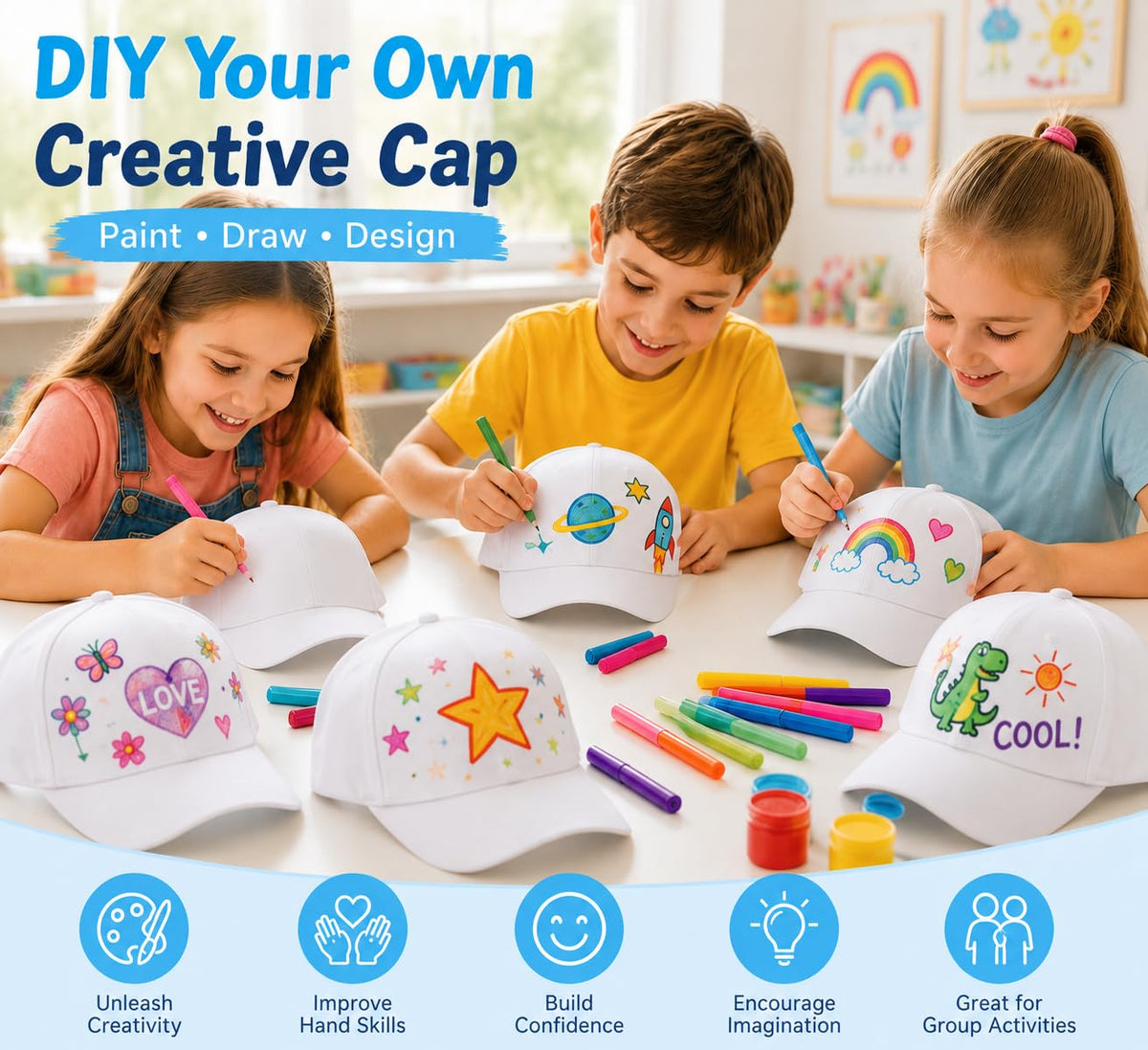 30 Pcs DIY Kids Baseball Caps Hats T60391