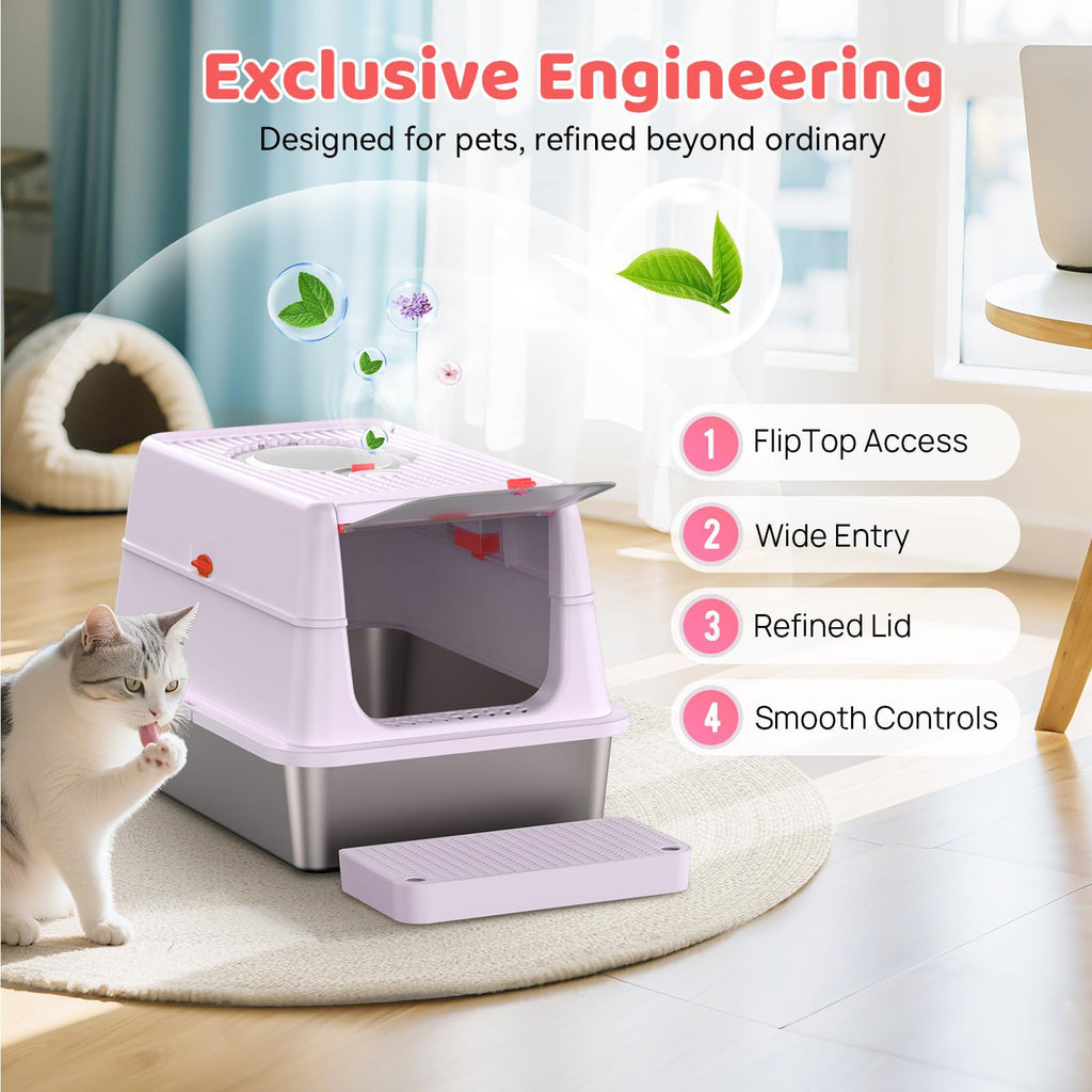 XL Stainless Steel Cat Litter Box with Lid B42179