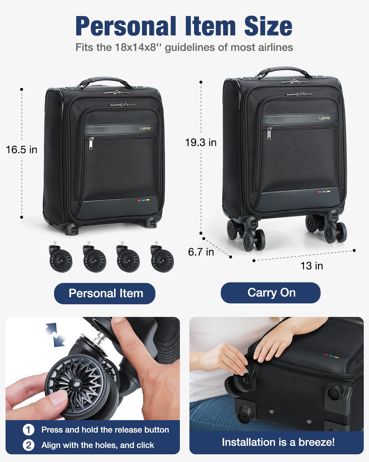 16 inch Underseat Carry On Luggage with Wheels Black F67670