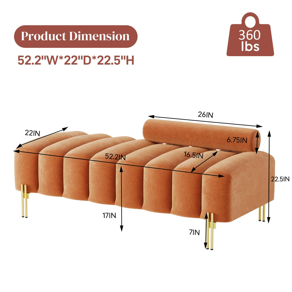 Velvet Upholstered Bench Ottoman with Adjustable Backrest L819448