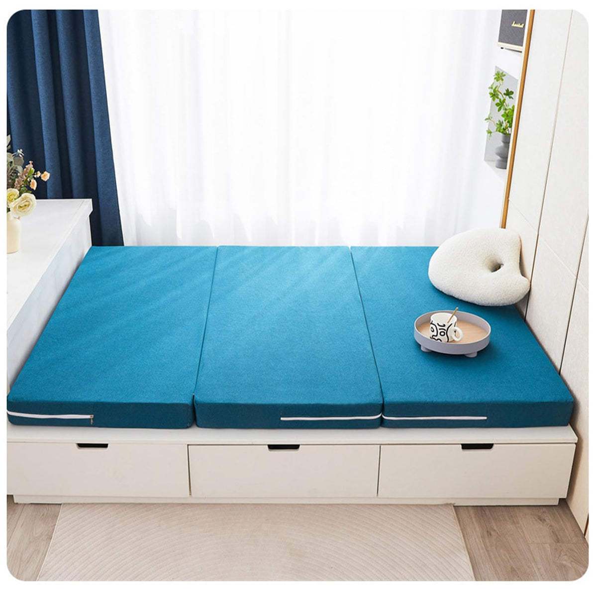 Queen Size Portable Foldable Memory Foam Trifold Mattress with Washable Cover J425626