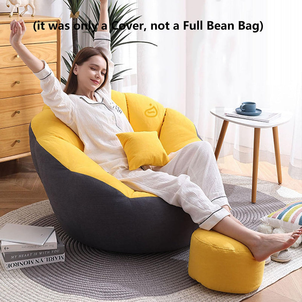 Soft Cotton Hemp Bean Bag Chair Cover White Gray Yellow K164788