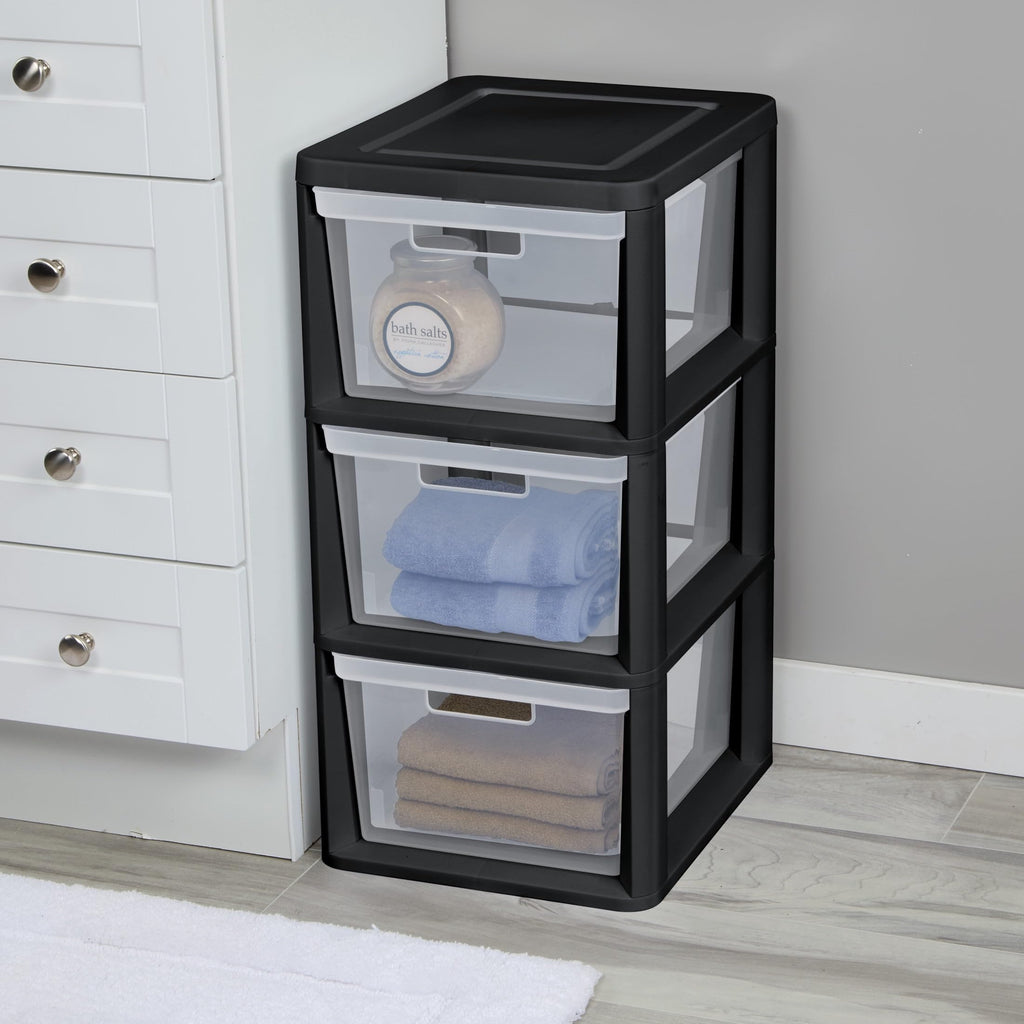 Black 3 Drawer Plastic Storage Tower J6319