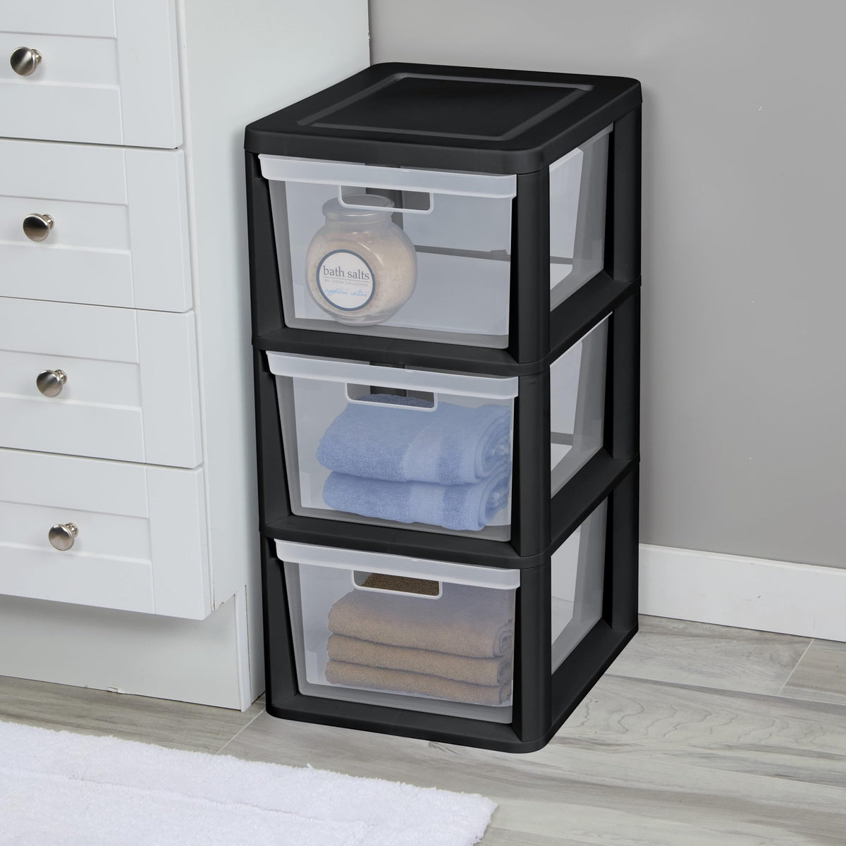 Black 3 Drawer Plastic Storage Tower J6319