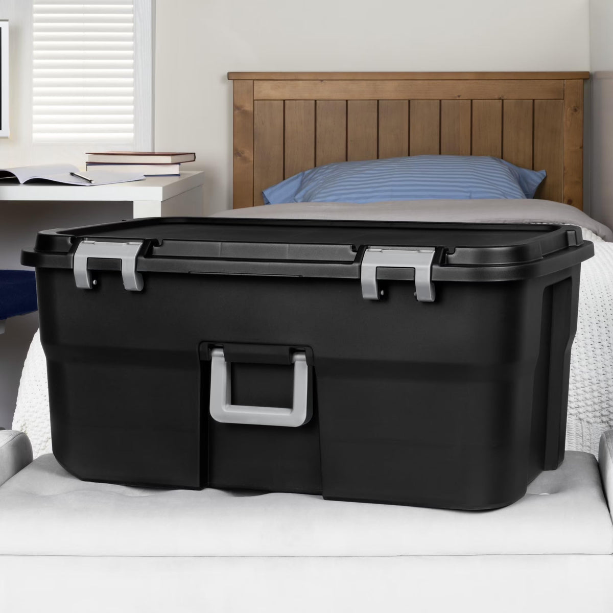 22 Gallon Black Wheeled Plastic Storage Trunk H509708