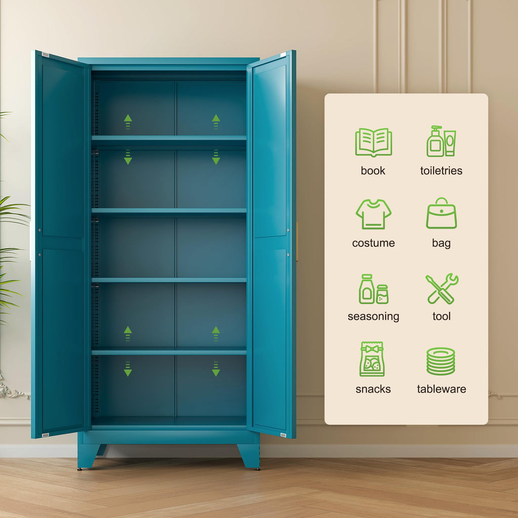 71'' Peacock Blue Metal Storage Cabinet with 4 Adjustable Shelves W245361