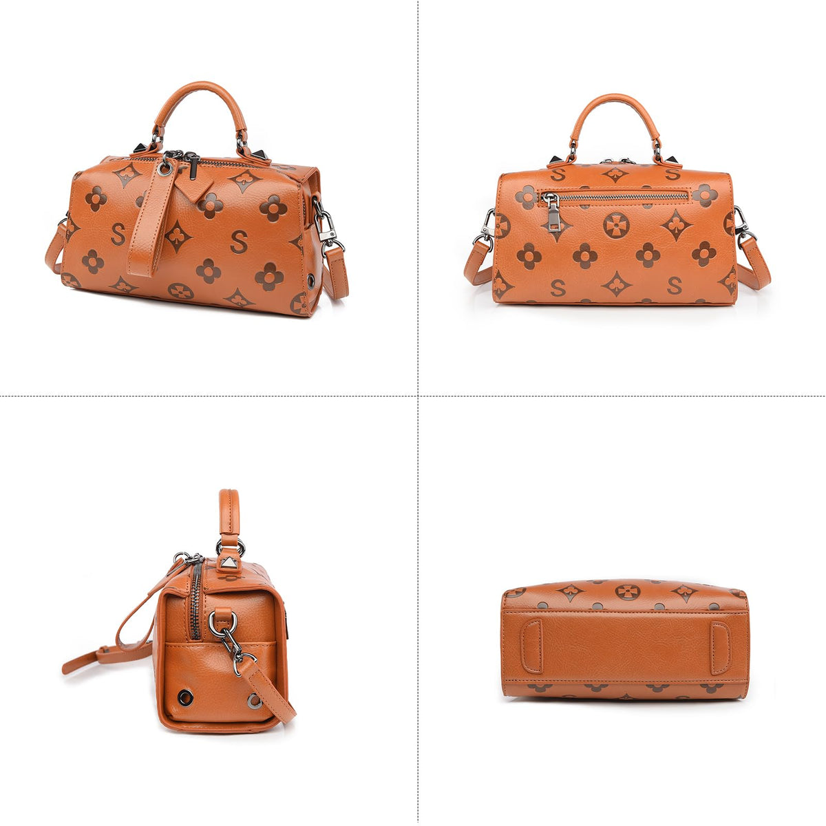 Women Floral Embossed PU Leather Tote Handbag U78717