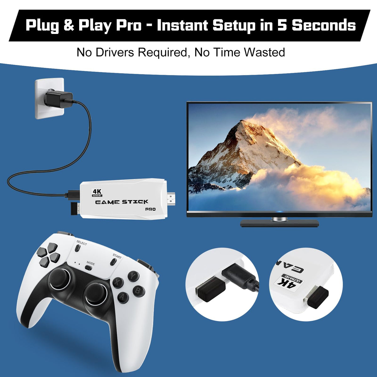 Retro Game Console with 4K HDMI and Wireless Controllers X705