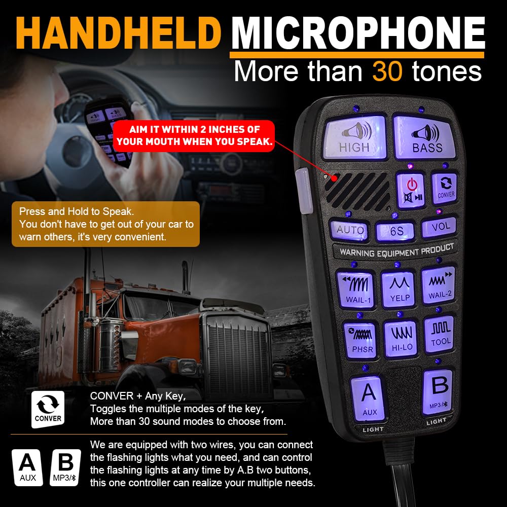 200W Multi-Tones PA Siren Speaker with Handheld Controller & Mic G28762