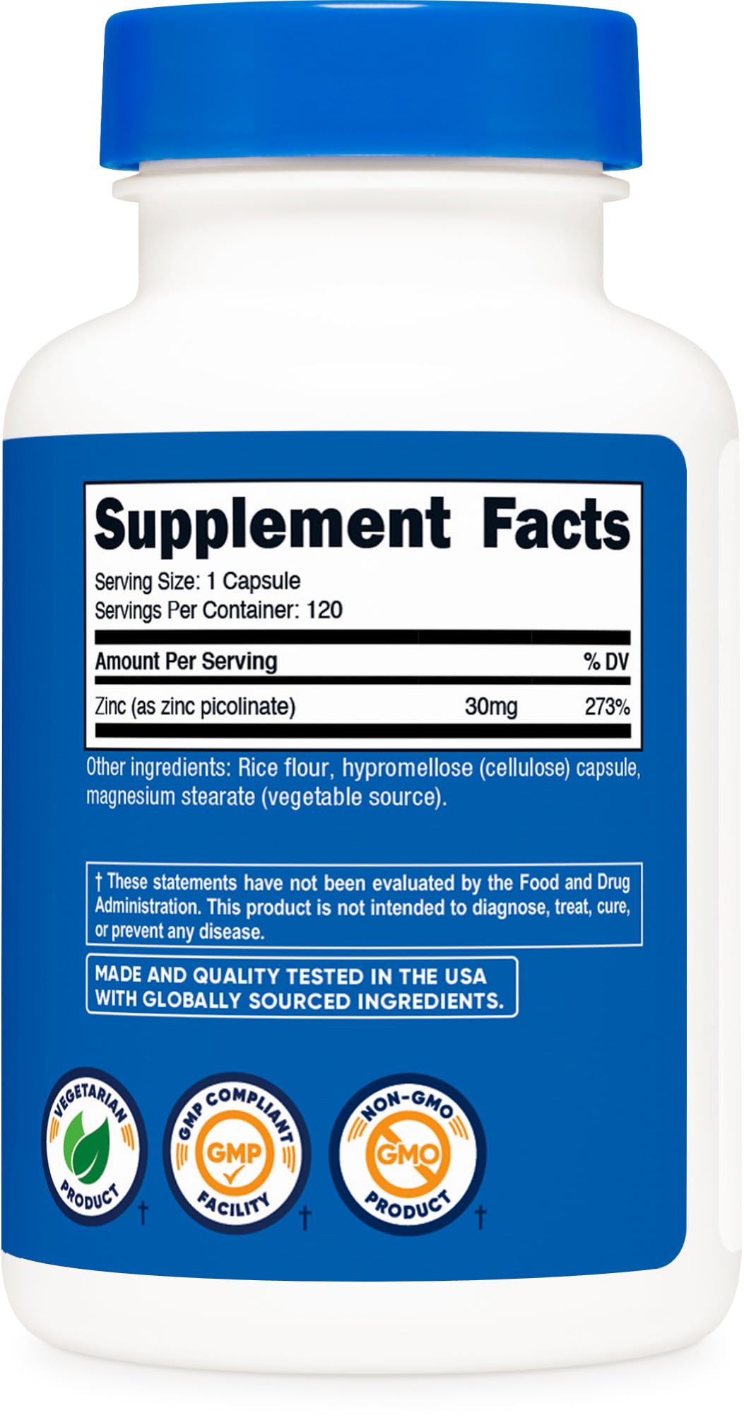 Zinc Picolinate 30mg 120 Capsules Gluten Free K130
