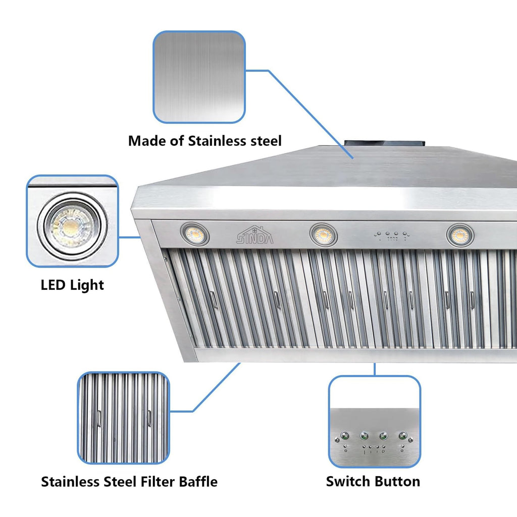 48 inch Stainless Steel Built-in Range Hood with Liner and Baffle Filter U3865