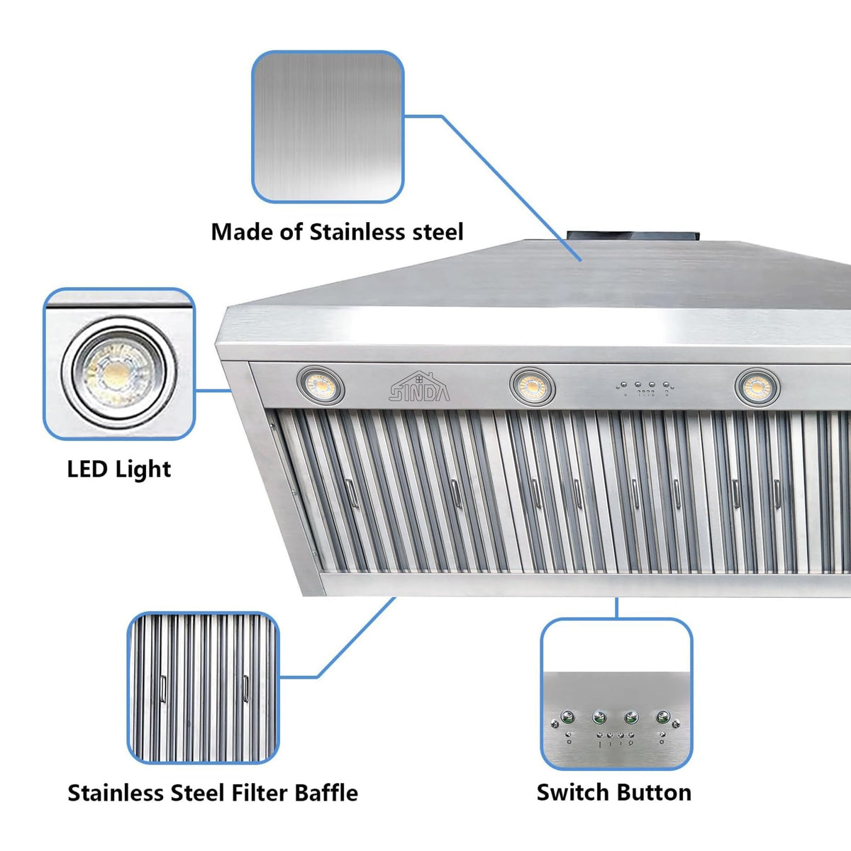 48 inch Stainless Steel Built-in Range Hood with Liner and Baffle Filter U3865
