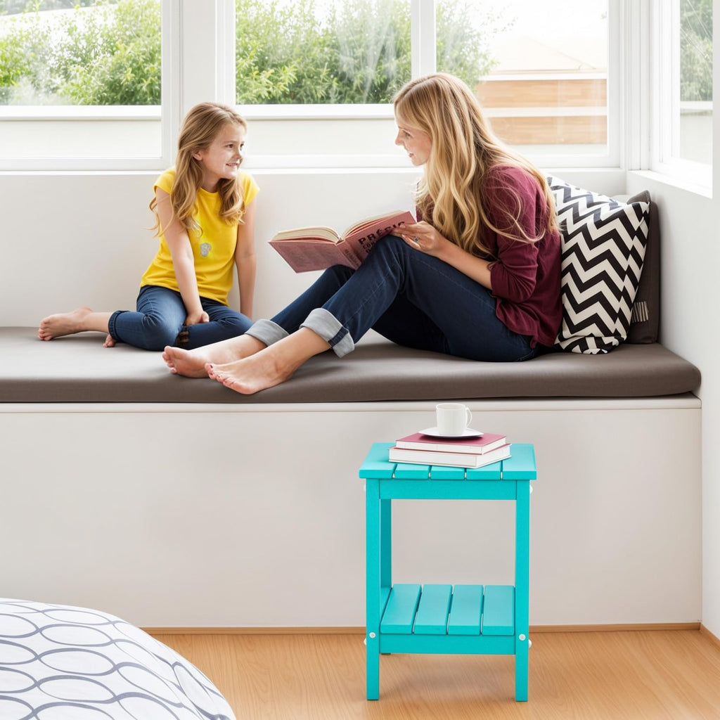 Aqua HDPE Plastic 2-Shelf Outdoor Side Table Y8675