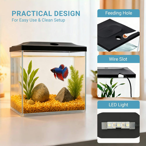 0.8-Gallon Small Plastic Fish Tank with LED Lighting R56916