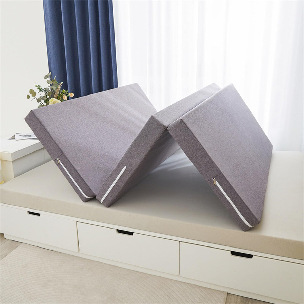 Queen Size Portable Foldable Memory Foam Trifold Mattress with Washable Cover J425626