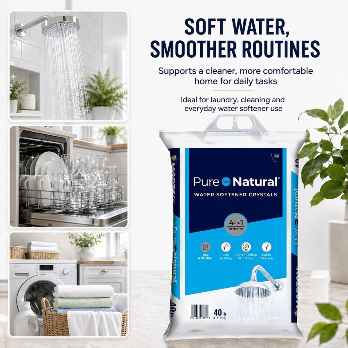 Natural Water Softener Salt Crystals 40 lb Bag 3 Pack G695