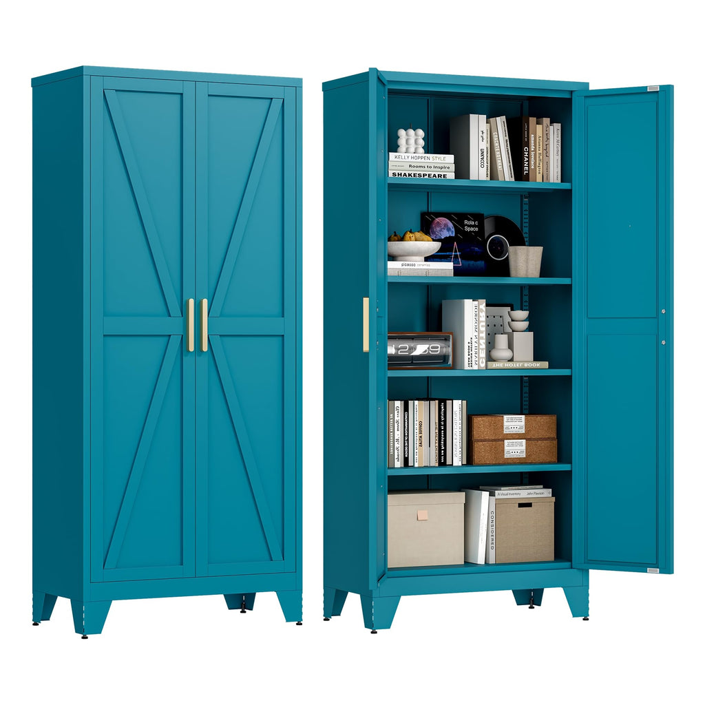 71'' Peacock Blue Metal Storage Cabinet with 4 Adjustable Shelves W245361